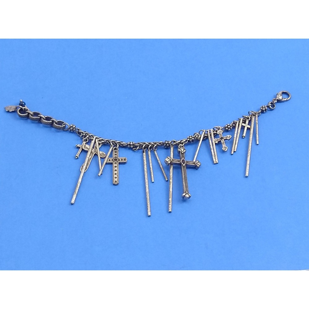 Lucky Brand Silver Tone Cross Bracelet Boho Goth